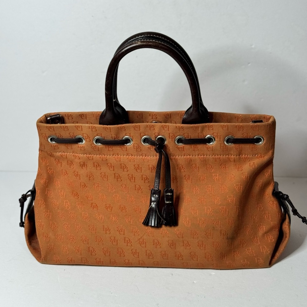 Dooney & Bourke Tassel Signature Monogram Tote Satchel Bag Orange
